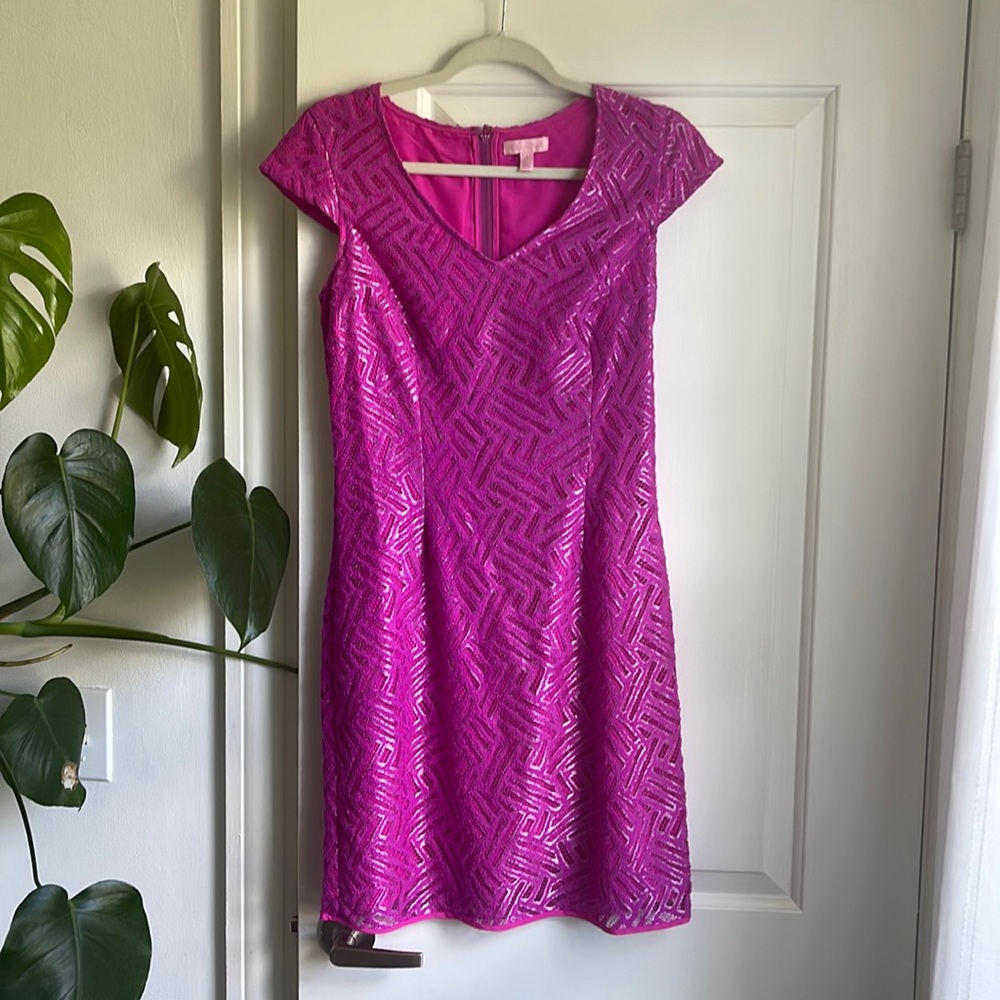 Lilly Pulitzer Selassie Metallic Fuchsia Dress Sz 6